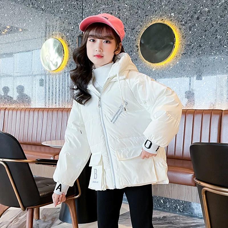 Girls' Winter Padded Down Jacket Bright Leather Disposable Light Cotton Clothing Short Thermal Padded Jacket