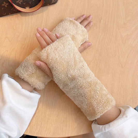 Winter Gloves Women Thick Plush Warm Gloves Long Arm Cover Fingerless Gloves