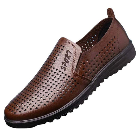 Men's Mesh Leather Shoes Cover Toe Pu Material Peas Shoes Soft Bottom Comfortable Breathable Driving Shoes Men's Shoes