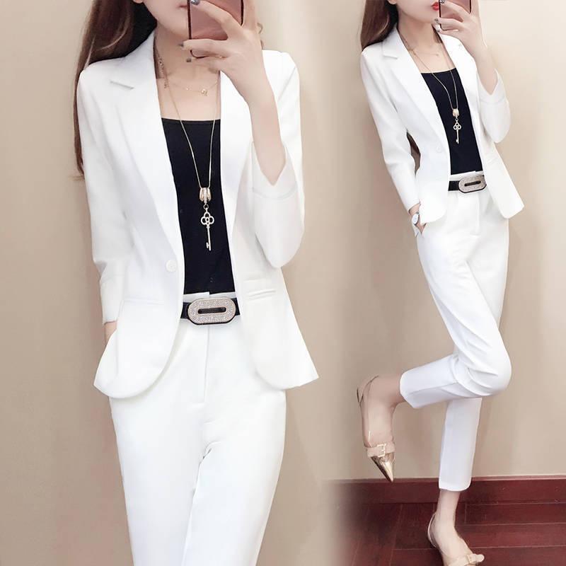 Suit Suit Female Spring and Autumn Temperament British Style Two-piece Suit Jacket + Suit Pants Casual Work Clothes Professional Suit Two-piece Suit