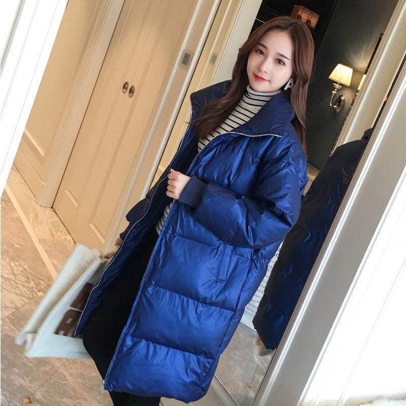 Winter Fashion Trend Down Jacket Women Mid-length White Duck Down Bright Face Stand-up Collar Loose Age-reducing Bread Clothes Disposable