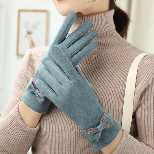 Gloves Women's Winter Cold-proof German Velvet Gloves Korean Fashion Bow Touch Screen Gloves