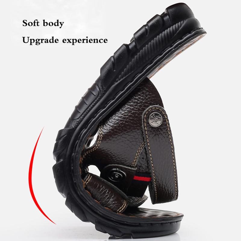 Summer Breathable Cowhide Beach Shoes Soft Sole Casual Wear Men's Sandals Leather Dual-use Sandals Slippers