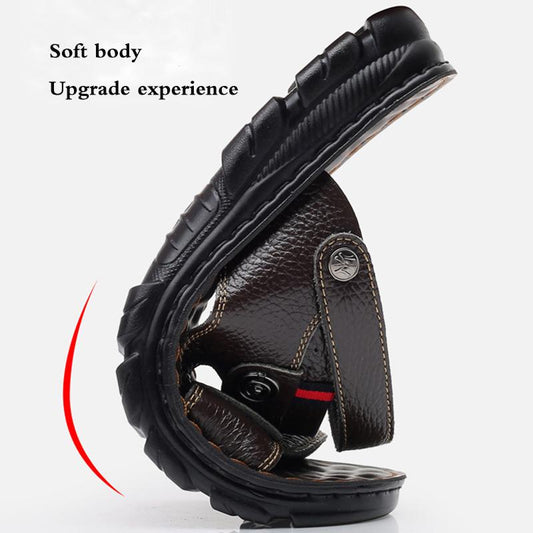 Summer Breathable Cowhide Beach Shoes Soft Sole Casual Wear Men's Sandals Leather Dual-use Sandals Slippers