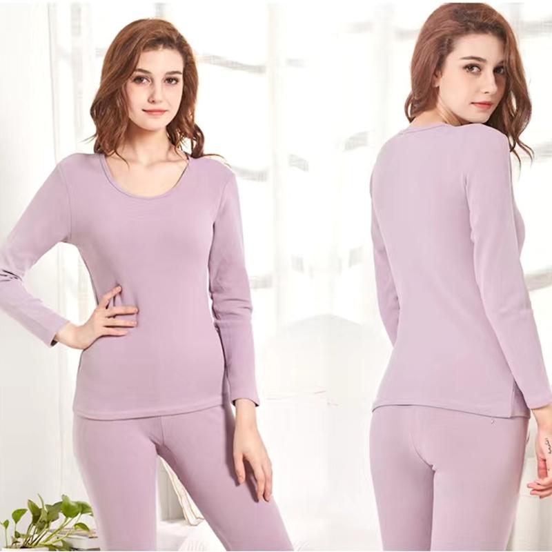 Women Winter Autumn Thermal Underwear O-neck Tops Pants Female Tight Suit Thicken Windproof Comfortable Soft Lining Long Sleeve High Elasticity Slim