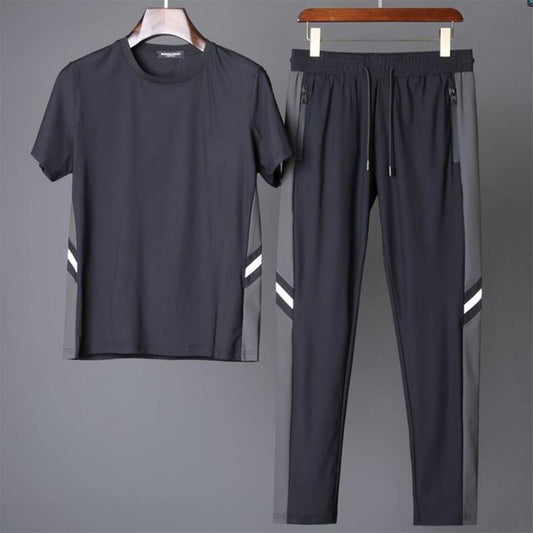 Silky Soft Q Elastic Ultra-thin Quick-drying Ice Silk Two-piece Summer High-end Men's Casual Sports Suit Trend