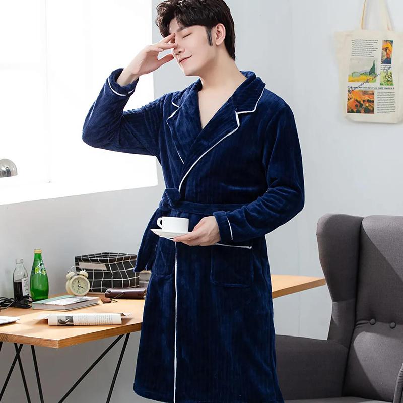 Suit Collar Men Pajamas Winter Thickening To Keep Warm Home Clothes Absorbent Robe Coat Bathrobe Long