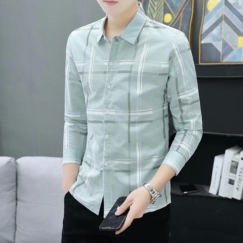 Shirt Men's Long-sleeved 2021 Spring and Autumn New Youth Trend Casual Men's Striped Shirt Men's Shirt Bottoming Shirt