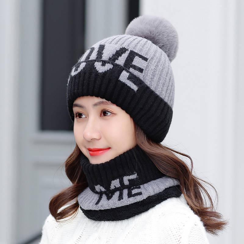 Warm Knitted Winter Hat for Women Girl Wool Beanies Skullies Velvet Hat Femme Balaclava Scarf Hat