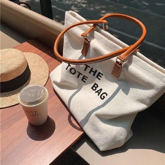 1Pcs Women Canvas Bags Travel Casual Large Daily Shoulder Tote Shopper Handbag Simple Hobo Bags Zipper Closure