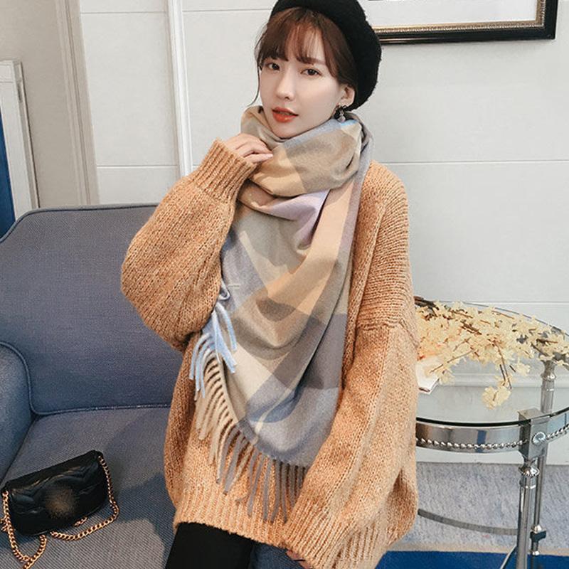 Imitation Cashmere Plaid Winter Scarf Women Winter Models All-match Thick Warmth Tassel Shawl Dual-use Scarf Soft Fabric