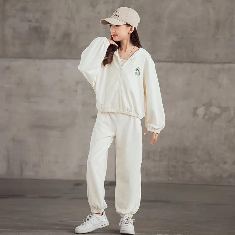 Girls Spring and Autumn Suits, Children's Solid Color Loose Suits, Sports Suits, Three-piece Casual Sets