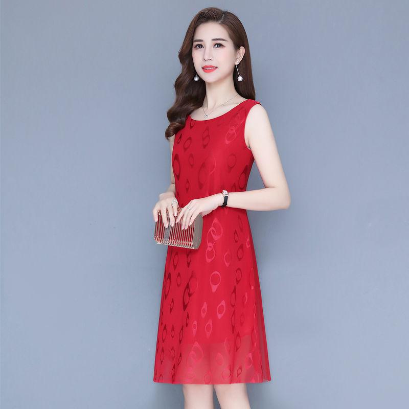 Female Summer Sleeveless Base Shirt Holiday Dress Loose Slim Vintage Elegant A-line Vacation Dress