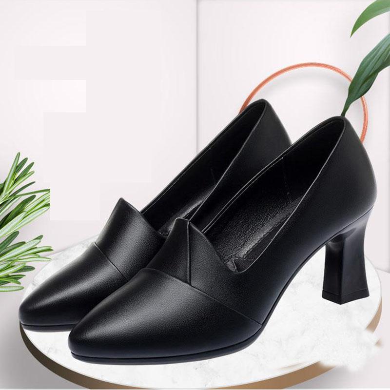 Soft Shoes Spring and Autumn High Heels Single Shoes Women's Work Shoes Red Bottom Shoes Black Leather Shoes