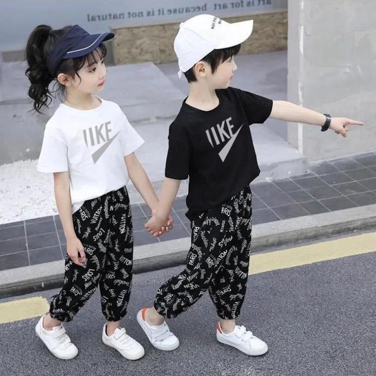 Summer Children's Short Sleeve T-Shirt Korean Style Small and Medium Sized Boys and Girls Fashion Set