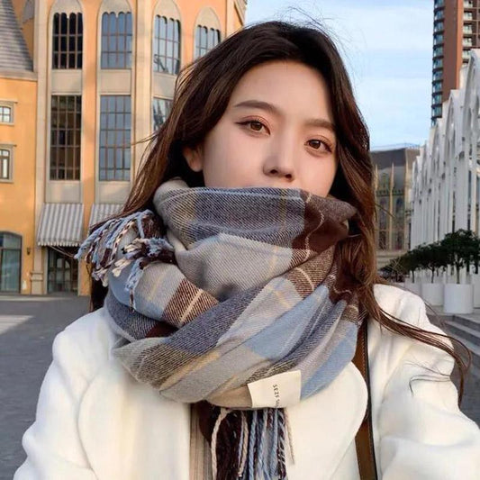 Winter Imitation Cashmere Scarf Korean Fashion Plaid Scarf Thick Warm Women's Scarf Shawl