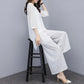 Loose Large Size Suit Covering Belly Slimming Two-piece Round Neck Shirt Loose Casual Wide-leg Pants Women Loose Slimming Chiffon Suit