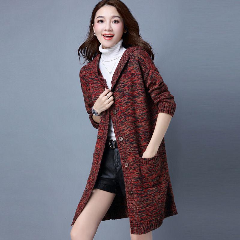 Autumn and Winter Knitted Cardigan Jacket Mid-length Loose Thick Sweater Fashion Simple Female Top