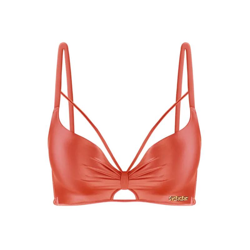 A Cup Women's Latex Underwear Sexy Gather Bow Hollow Out Underwear Push Up Bra Without Steel Ring Adjustable Brassiere Padded Lingerie Solid Color