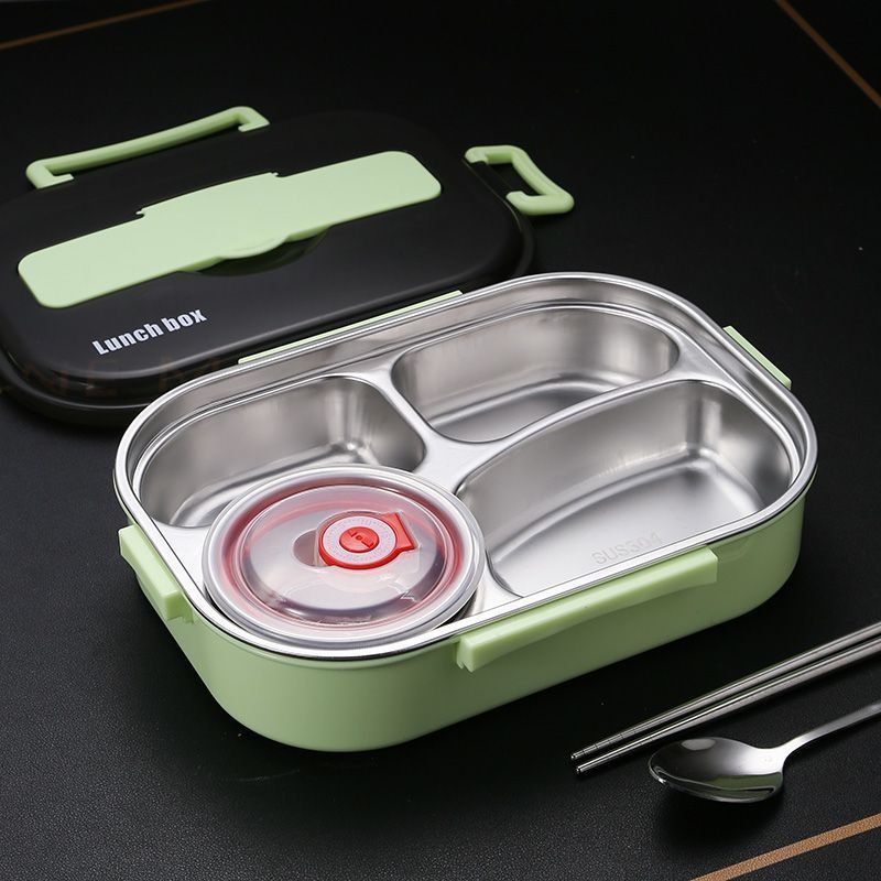 304 Stainless Steel Insulated Lunch Box with Lid Microwave Oven Student Female Lunch Box Office Worker Single Compartment Lunch Box