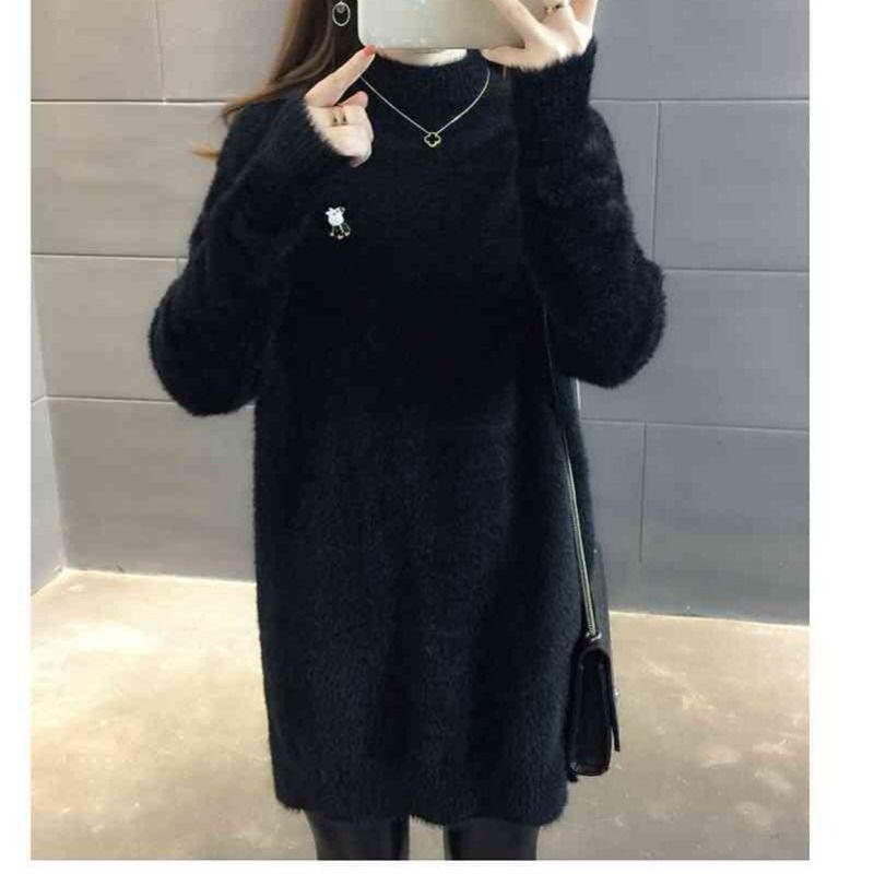 Mid-length Half High Neck Ladies Sweater Autumn and Winter Long-sleeved Knitted Tops Fashion Simple Dress