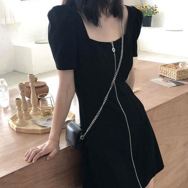 Female Summer Elegant Mini Black Club Dress Vintage Slim Puff Sleeve Short Holiday Dress Graceful Party Dress