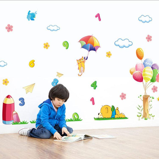 Bear cartoon wall sticker bedroom children room kindergarten decoration balloon digital stickers