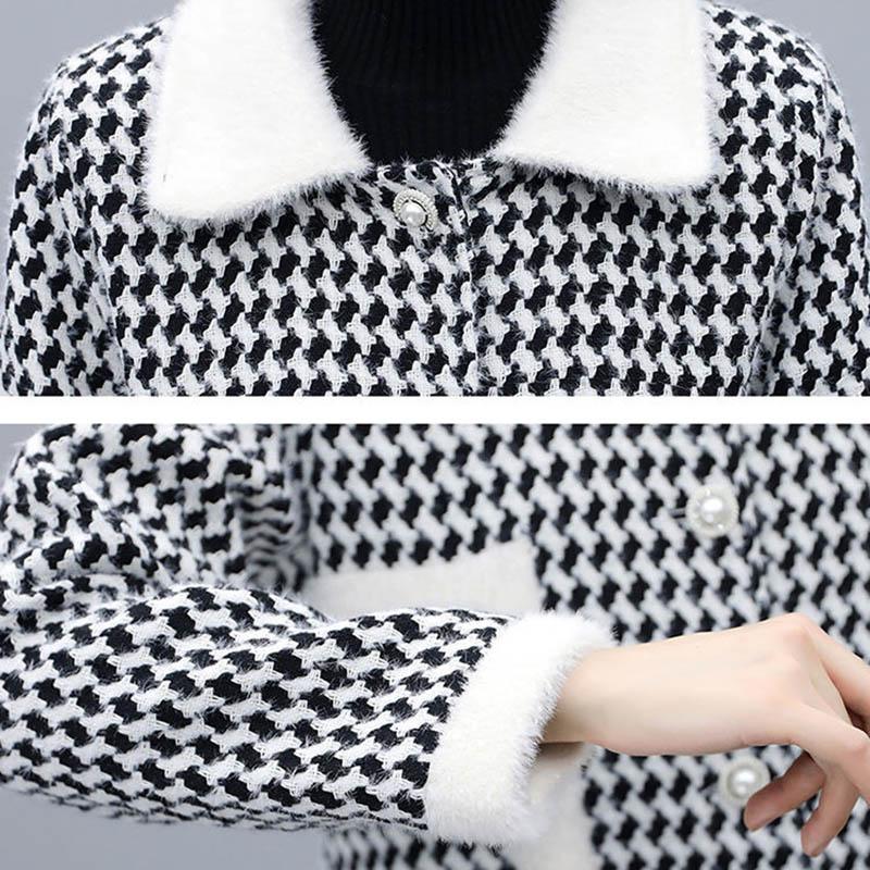 Women's Woolen Coat Mid-length Windbreaker Autumn and Winter Large Size Slim and Thin Western Style Houndstooth Coat Women