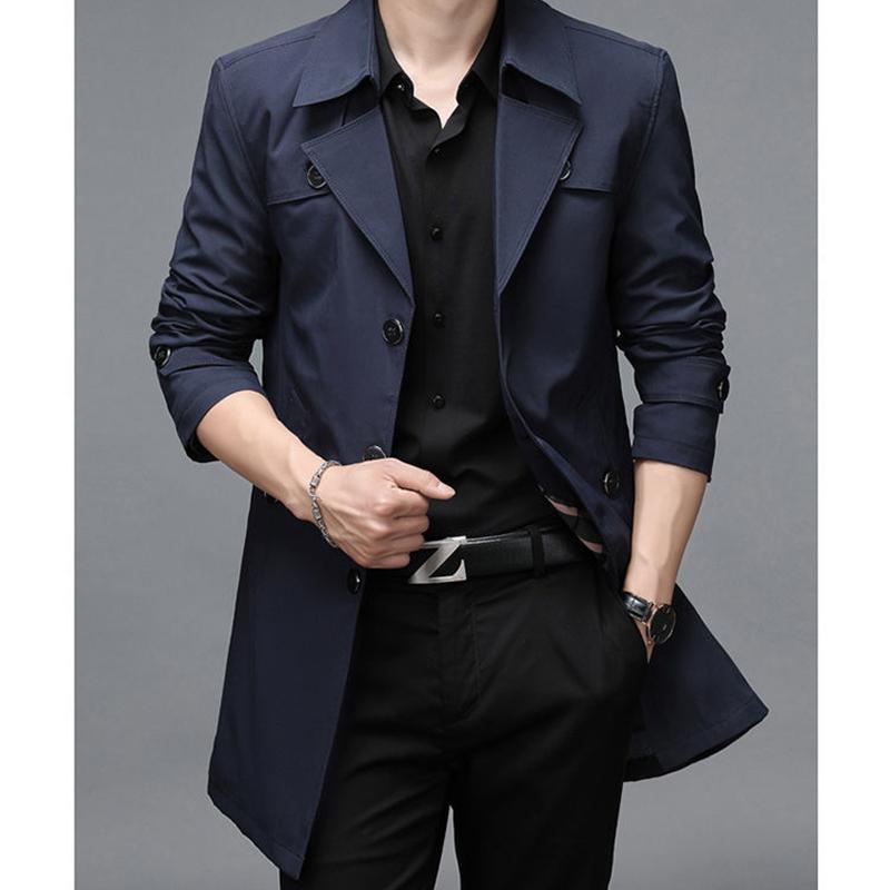 Windbreaker British Large Size Men's Jacket Mid-length Lapel Jacket Windbreaker Fashion Trend Slim Windbreaker