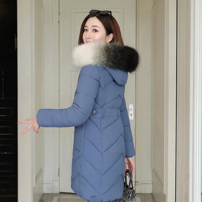 Women's Solid Color Down Jacket Mid-length Korean Loose Thick Coat Warm Cotton Coat Big Fur Collar Winter Clothes Quilted Coat