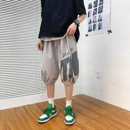 Summer Men's Home Casual Printing Beach Pants Loose Large Size Cropped Pants Quick-drying Sweat-absorbing Breathable Outer Wear Shorts