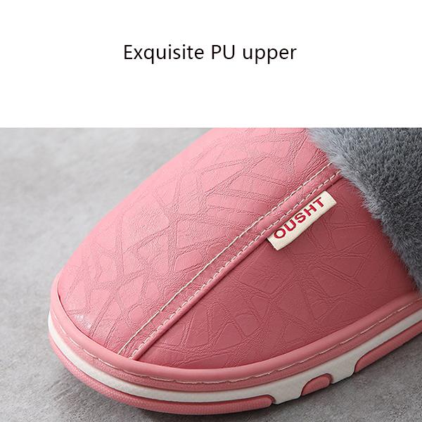 Winter Couple's Cotton Slippers Men's and Women's PU Waterproof Indoor Antiskid Household Warm Cotton Shoes