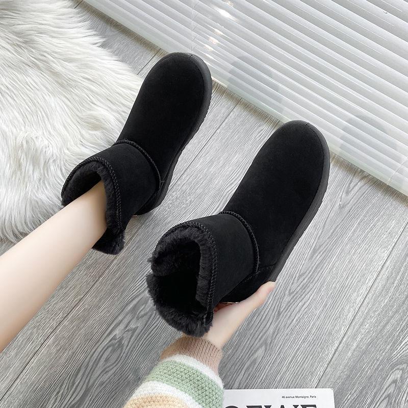 Winter Snow Boots Women All-match Fur Boots Plus Velvet Padded One-step Cotton Shoes Mid-tube Women's Shoes