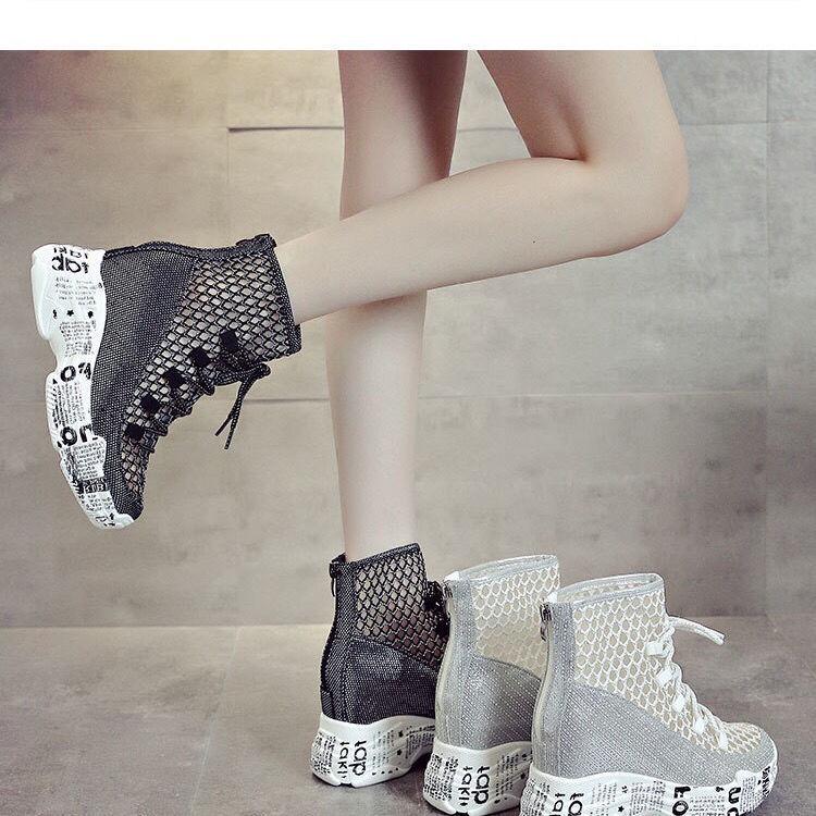 Boots Wedge Heel Female Increase Summer Mid-tube Net Boots Breathable Baotou Cool Boots Thick Bottom Thin and Thin Boots Tide