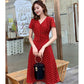 Vintage Dress French Style Polka Dot Midi Dress Long Sleeve High Waisted Retro Holiday Dress Women