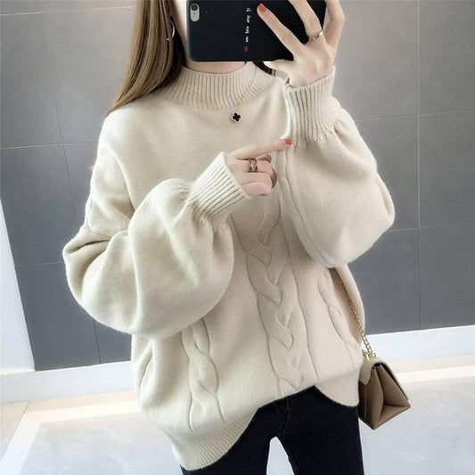 Autumn Winter Women Sweaters and Pullovers Lantern Sleeve Loose Knitted Sweaters Ladies Jumper Tops