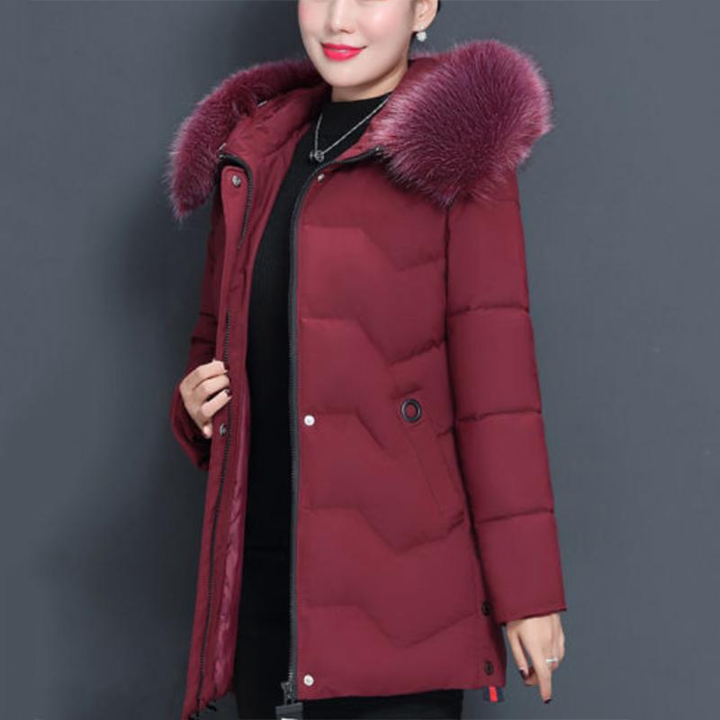 Women's Mid-length Down Jacket Winter Korean Loose Cotton Clothes Casual Hooded Padded Jacket Quilted Jacket