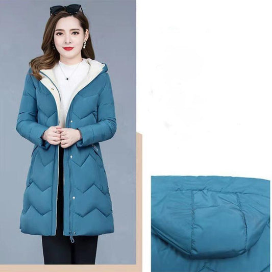 Women's Winter Korean Style Loose Quilted Jacket Women's Warm Stand-collar Down Jacket Solid Color Mid-length Down Jacket Quilted Jacket