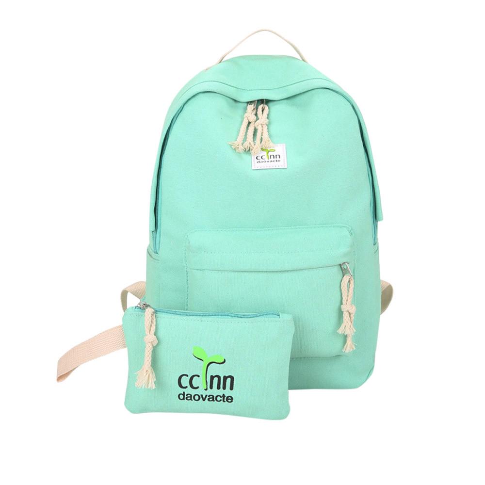 Canvas Backpack College Wind Women Canvas Backpack 2pcs/set Rucksack