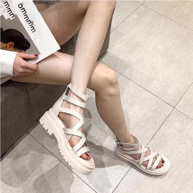 High-top Sandals Women's Summer Leisure All-match Comfortable Soft-soled Sponge Cake Thick-soled Open Toe Roman Women's Shoes