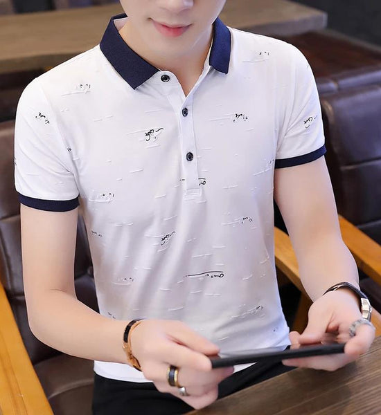 Summer Men's Short-sleeved T-shirt New Lapel Cotton Slim-fit    Shirt Trend Top