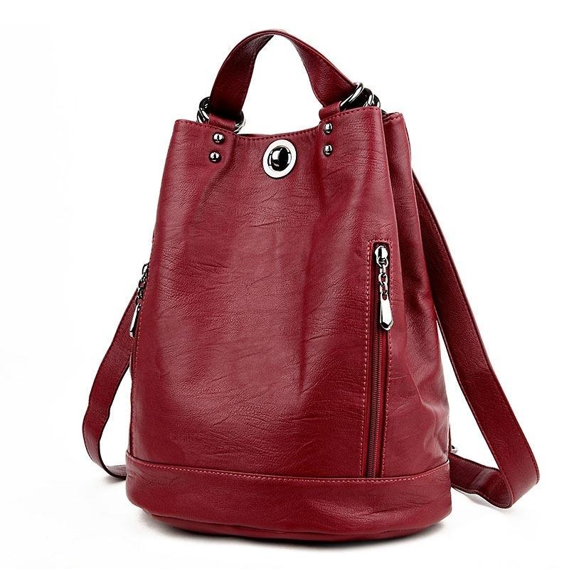 Durable Fashion Women Pu Leather Black Bagpack Female Rucksack Shoulder Bag