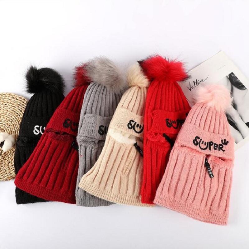 Winter Hat Ladies Knitted Hat Warm Plush Pompom Hat Skull Hat Women Girls Mask Hat Upgrade Version with Zipper