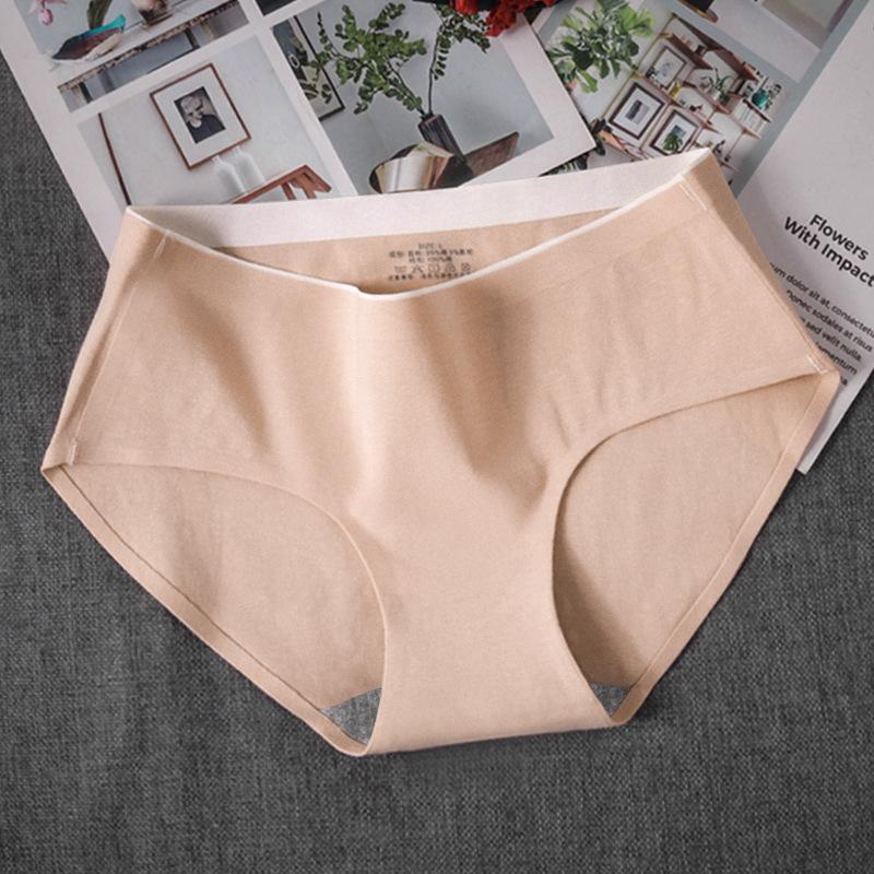 4Pcs/Set Girl's Mid Waist Breathable Seamless Cotton Underpants Women's All-match Solid Color Large Size Causal Soft Briefs