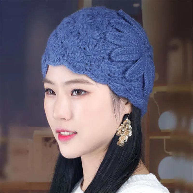 Women's Handmade Knitted Hats Fashion All-match Embroidered Woolen Hats Winter Thick Warm Plush Hats