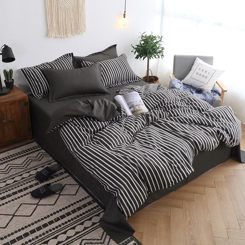 WTEMPO Striped Pattern Home Textiles Simple 3/4pcs Bedding Sets Cotton Quilt Cover Bed Sheet and Pil