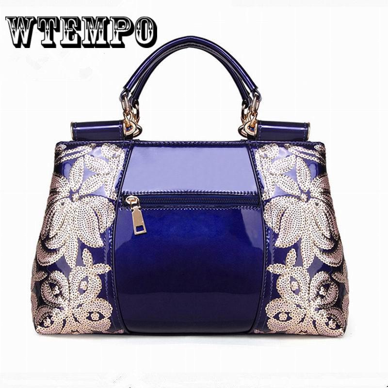 Handbags Women Patent Leather Handbags Embroidery Vintage Party Banquet Bag