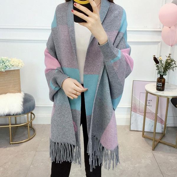 Thick Tassel Cloak Sweater Autumn and Winter Knitted Cloak with Sleeves