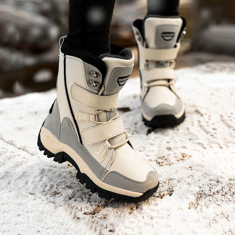 Warm Snow Boots Women Winter Plus Velvet Thick Leather Mid-tube Boots Waterproof Non-slip Outdoor Ski Cotton Shoes Cotton Boots