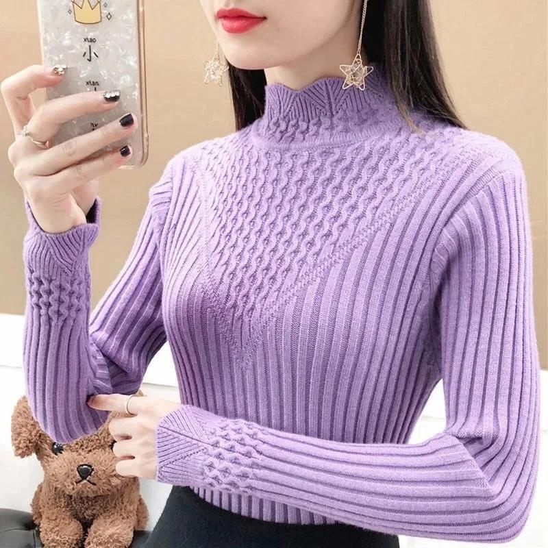 Sweater Women's Pullover Half Turtleneck Autumn and Winter Slim Fit All-match Long-sleeved Knitted Bottoming Shirt Women